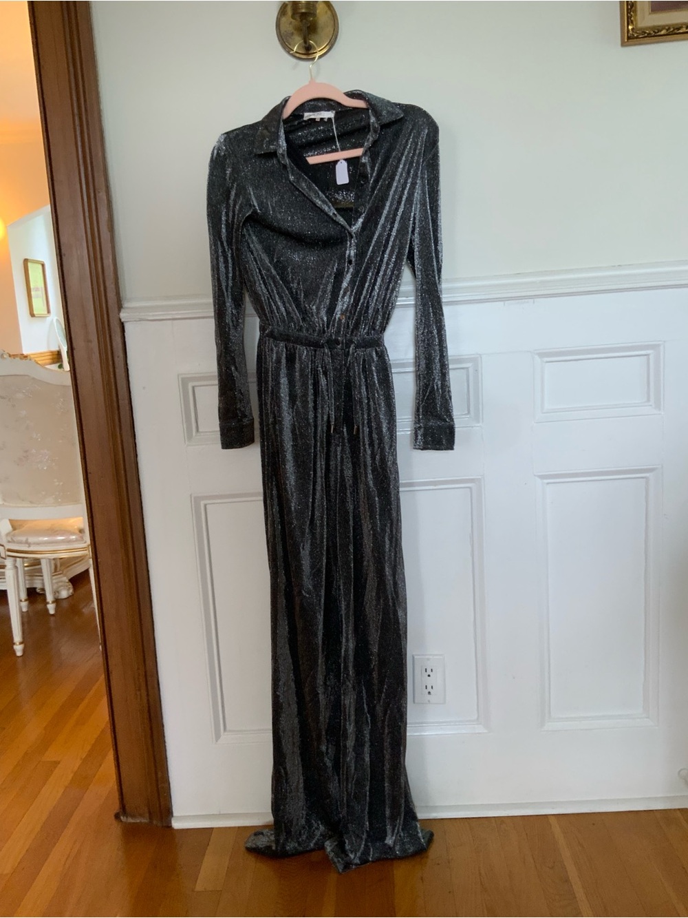 House of CB Beatriz Silver Metallic Wide Leg Jumpsuit XS